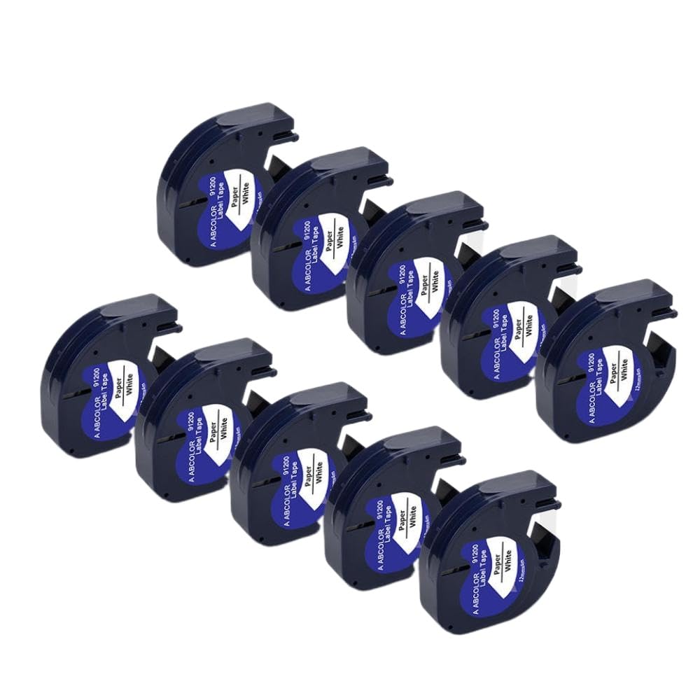 Ruban d'étiquettes, Paquet de 5 ou 10, 12mm, 91201, 91202, 12267, 91222, 91332, 91200, 91203, Compatible avec l'étiqueteuse LT 100H(10PK Paper White)