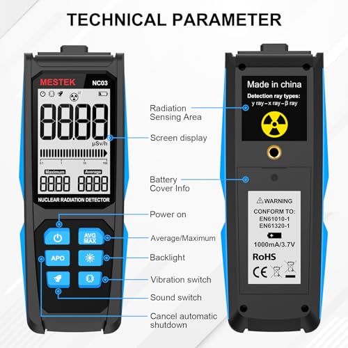 Image of Nuclear Radiation Detector, MESTEK Geiger Counter Dosimeter Radiation Detector with Digital & Analog Dual Display, Portable Beta Gamma X-ray Monitor Meter, Rechargeable