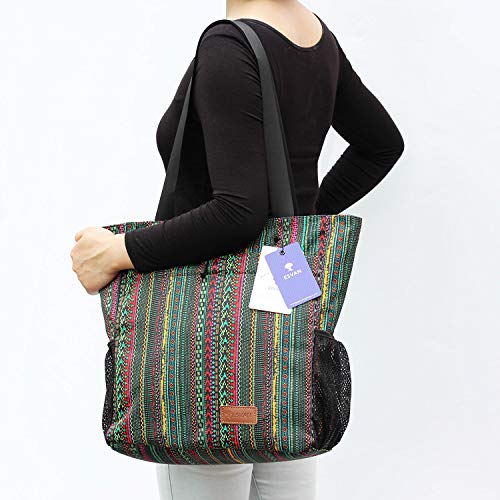 Esvan Original Floral Water Resistant Tote Bag Large Shoulder Bag With Multi Pockets For Gym Hiking Picnic Travel Beach Daily Bags (Green) #TOP5