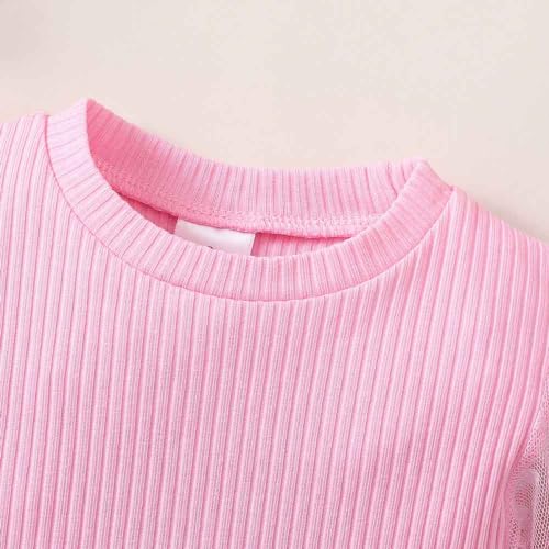 Image of OPAWO Toddler Girl Shirts, Puff Dot Sleeve Baby Tee Shirt, Ribbed Short Sleeve T-Shirt, Solid Color Girls Tshirt Tops, 12M-7Y
