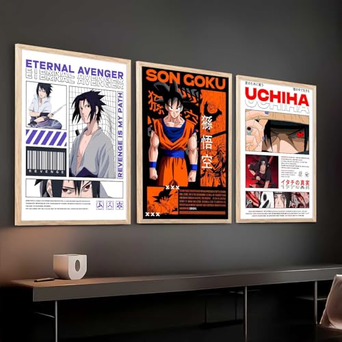 Image of walllane Japanese Characters Posters with Frame | Aesthetic Anime Posters with Frames | Japanese Art Framed Poster for Bedroom Living Room Gaming Room Wall Decor Set Of 3 (19 X 25 inch)