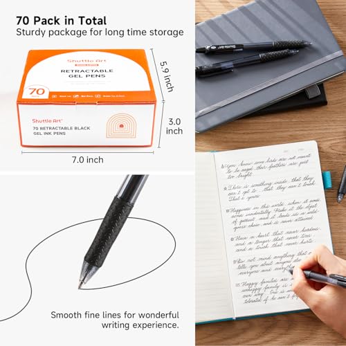 Image of Shuttle Art Black Gel Pens, 70 Pack Retractable Medium Point Rollerball Gel Ink Pens Smooth Writing with Comfortable Grip for Office School Home Work
