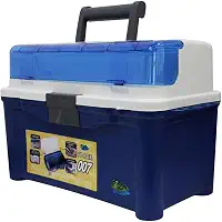 Pesca Brasil, Maleta De Pesca PB Box 007 Com 1 Estojo Papa Isca E 2 Estojos Multiuso, Suporta Mais De 120kgs, Com Abertura Na Tampa, Compartimentos Ajustáveis, Resistente, Durável, Azul e Branco