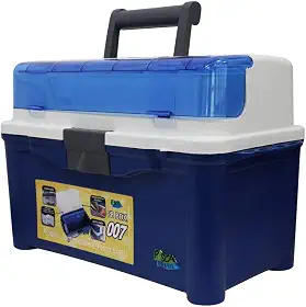 Pesca Brasil, Maleta De Pesca PB Box 007 Com 1 Estojo Papa Isca E 2 Estojos Multiuso, Suporta Mais De 120kgs, Com Abertura Na Tampa, Compartimentos Ajustáveis, Resistente, Durável, Azul e Branco