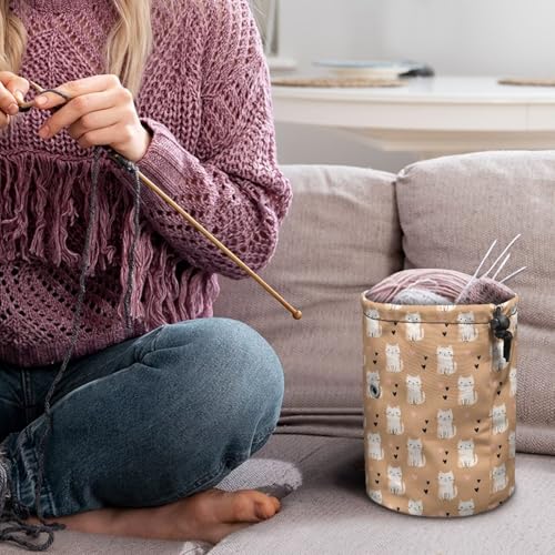Image of Sellikakes Cute Cat Heart Yarn Bag Crochet Organizer Knitting Bags, Mini Yarn Holder for Crocheting Project Store Skein Ball, Needles Accessories