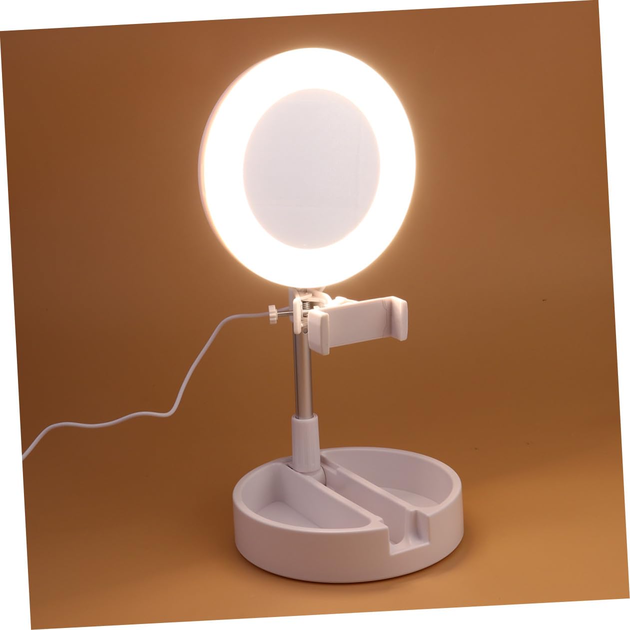 DOITOOL Lampada da Tavolo LED Anello Selfie Regolabile con Supporto Telefono Multifunzione per Trucco e Video Luce Bianco Naturale per Streaming e Fotografia