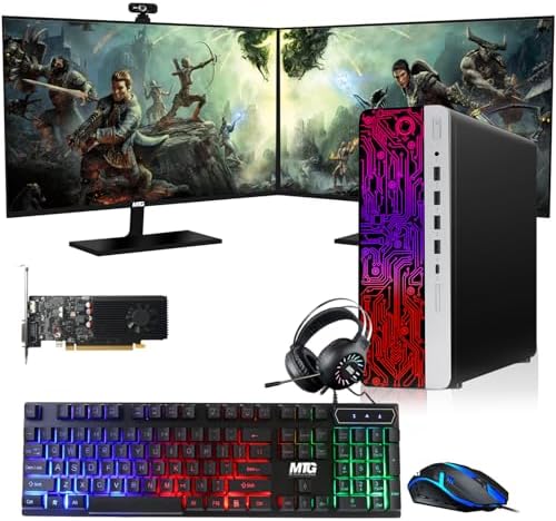 TechMagnet HP G3 Gaming Desktop PC,Intel Core i7 6th Gen,GT 1030 Graphics,16GB RAM,480GB SSD|2TB HDD,RGB Keyboard Mouse,RGB Headphone,Webcam,New Dual MTG 24-inch Monitor Windows 11(Renewed)
