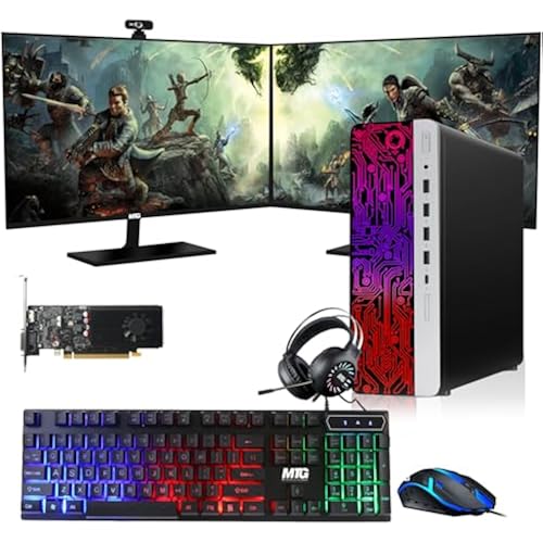 TechMagnet HP G3 Gaming Desktop PC,Intel Core i7 6th Gen,GT 1030 Graphics,16GB RAM,240GB SSD|2TB HDD,RGB Keyboard Mouse,RGB Headphone,Webcam,New Dual MTG 24 inch Monitor Windows 11(Renewed)