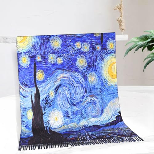 FINIZO Soft Cashmere Feel Scarf for Women Large Shawl Wrap Van Gogh Monet Art Print Scarf2