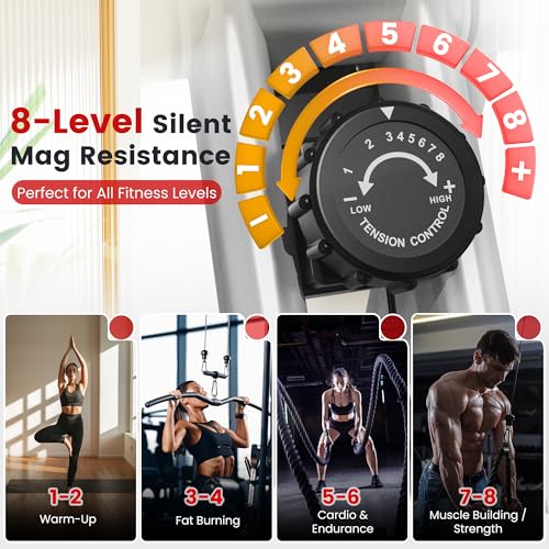 Image of Foldable Exercise Bike, Multifunctional Indoor Stationary Bikes for Home with 8-Level Magnetic Resistance, Quiet Workout Bike with Arm Resistance Bands, LCD Monitor, 300LBS Capacity