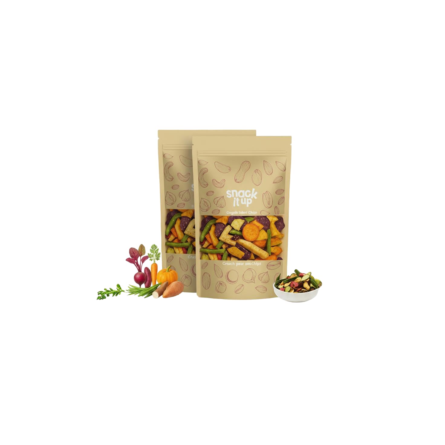 Snack It Up Vegetable Mix Chips 90gm x 2 | Vacuum‑Fried Healthy naturally sweet | 8 Superfood Guilt‑Free & Oil‑Free | Beetroot/Purple Sweet Potato/Carrot/Okra/Green Beans/Pumpkin/Tapioca/Vegan Chips