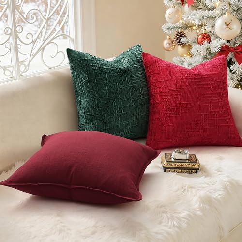 Image of decorUhome Decorative Linen Euro Sham Throw Pillow Covers 26x26 Inch Set of 2 Burgundy Pillow Covers with Flange Edges Soft Farmhouse Boho Accent Pillow Cases for Couch Bed Living Room
