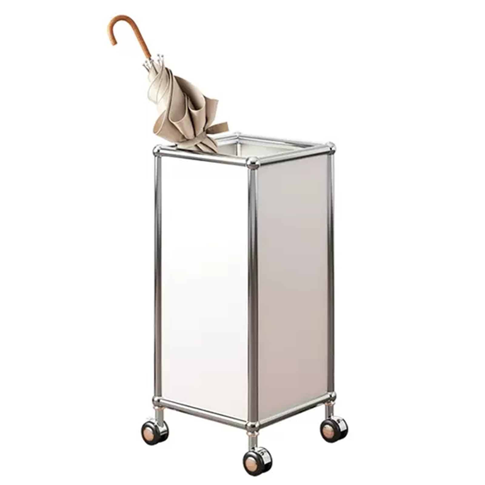Bac de rangement pour parapluies en acier inoxydable avec roulettes