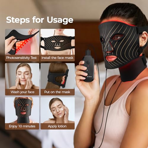 Image of ONLUKY Red Light Therapy for Face,LED Face Mask Light Therapy with Neck Device,103 3-in-1 Light Beads,Remoter Rechargeable,Timing Function,Infrared Red Light Therapy Mask for Home