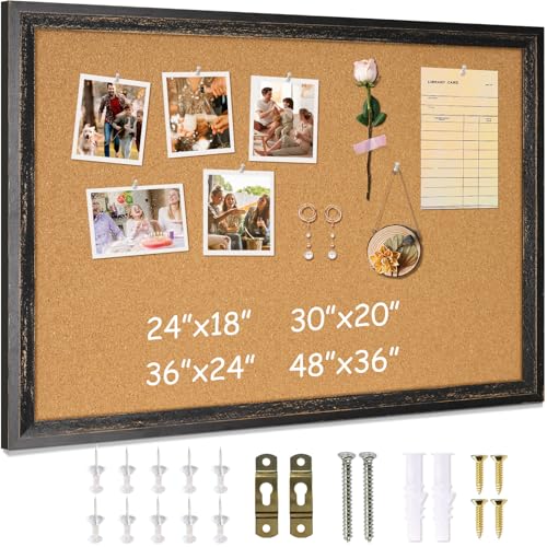 DOLLAR BOSS Cork Board for Office 36 X 24 Inches Cork Boards for Walls Bulletin Board, Decorative Hanging Pin Board Rustic Wooden Frame Vision Board Cork Notice Board for Office Home Decor, Black