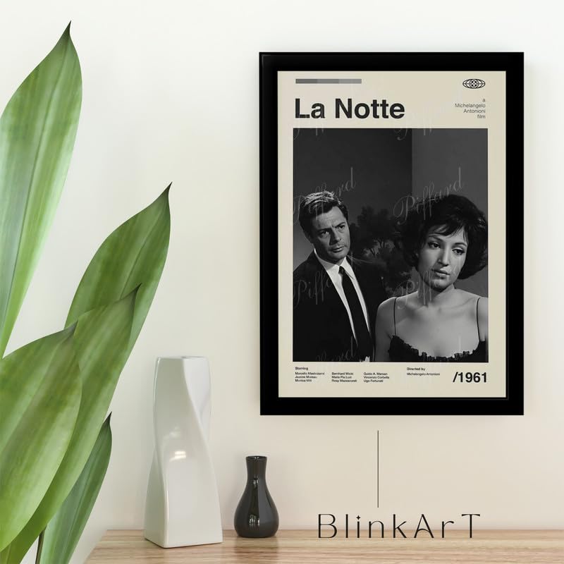Image of BLINKART La Notte Movie Poster Frame 8x12 Inch | Premium 300 GSM Paper Wall Print | Mid Century Vintage Film Artwork for Home, Bedroom, Living Room, Office | Framed Photo Decor