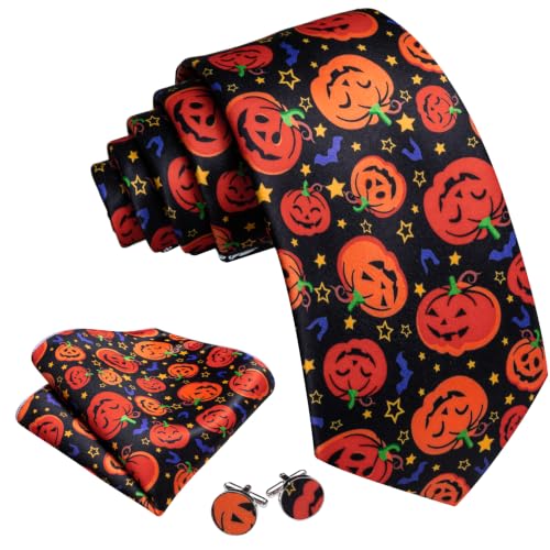 Image of Barry.Wang Men Tie Sets Skull Extra Long Necktie Pocket Square Cufflinks