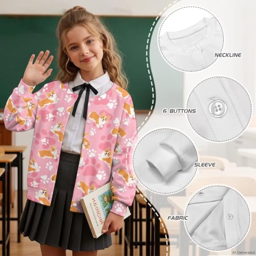 Image of Girls Cardigans Sweater Long Sleeve Crew Neck Button Down Sweaters School Outerwear for Kids Fall Winter Tops