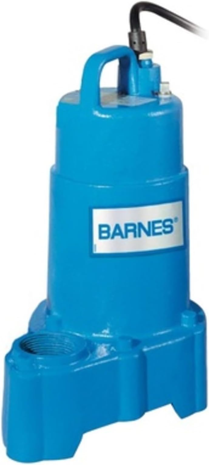 Barnes 119331 Model EP72X Sump and Utility Pump, 3/4 hp, 240V, 1 Phase, 1-1/2" NPT Discharge, 3450 rpm, 20' Cord, Manual