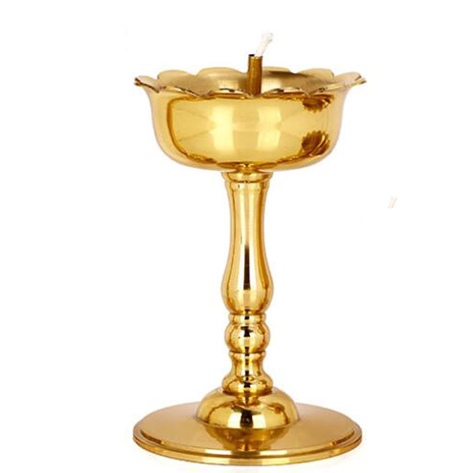 Sbjklyrn One Color Candleholder, Pure Copper Oil Lamp High Foot Lotus Copper Oil Lamp Buddhist Supplies Candle Holders Religious Activities