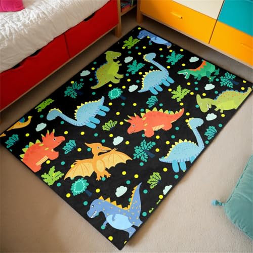 Cartoon Dinosaur Area Rugs for Kids Boys 3D Printed Carpet for Boys Bedroom Home Decor Large Dinosaur Play Rugs, Crystal Polyester Dinosaurs Carpet Rug, 3'×5'
