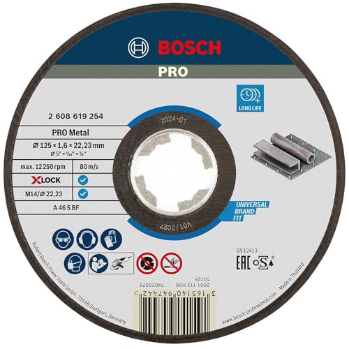 Bosch Professional Expert - Disco de corte recto (para metales, X-LOCK, Ø125 mm, diámetro del orificio: 22,23 mm, grosor:1,6 mm), Negro