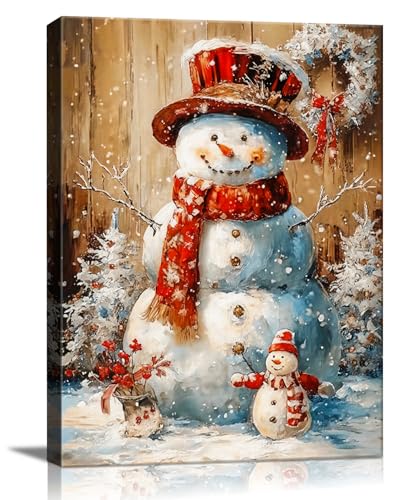 Vintage Snowman Christmas Canvas Wall Art