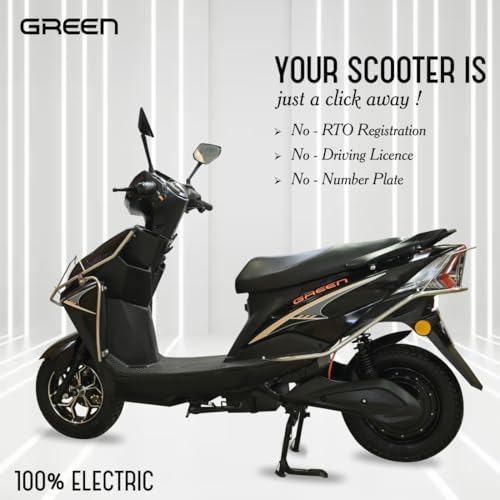 Image of Green Invicta Low Speed Electric Scooter with Steel Frame Non RTO 80KM Range with Portable Charger (Black)