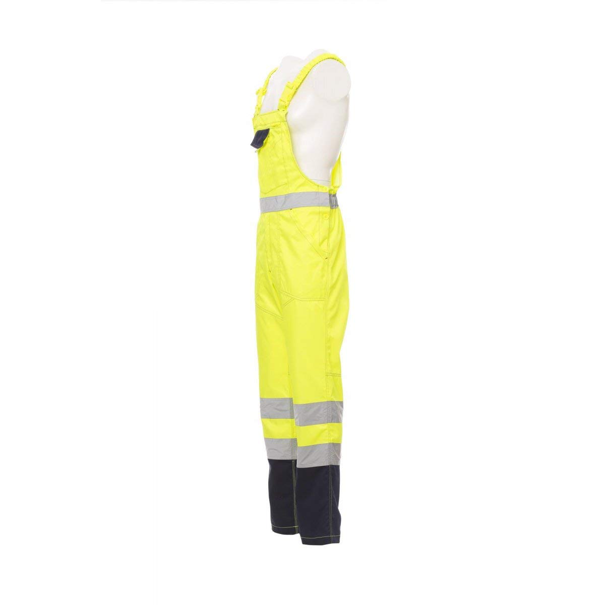 PAYPER Skill Tuta Pettorina da Lavoro Alta visibilità Unisex Uomo Donna Misto Cotone Poliestere Bretelle Elasticizzate Apertura Laterale Tasche al Petto Giallo Fluo/Blu Navy