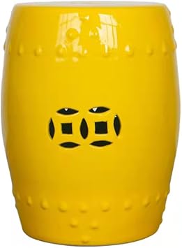Chinese Decorative Glazed Ceramic Garden Drum Stool Gardens Decoration Round Gardening Stool Seating Ceramic Decorative Garden Stools for Backyard, PatioJ