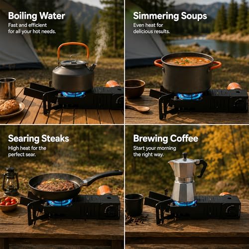 Portable Foldable Butane Camping Stove, 7,200 BTU Outdoor Gas Burner, Compact Backpacking Grill Cooker with Carry Bag & Manual, Lightweight 3.5 lb for Camping, Hiking, Fishing & Emergency Use - image 4