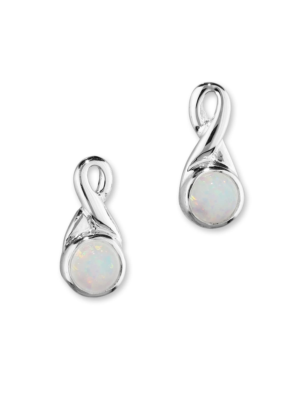Ortak 925 Sterling Silver Handmade Stud Earrings Celtic Knots Design With Synthetic White Opal Libra Zodiac October Birthstone Scottish Fine Jewellery Made in Scotland
