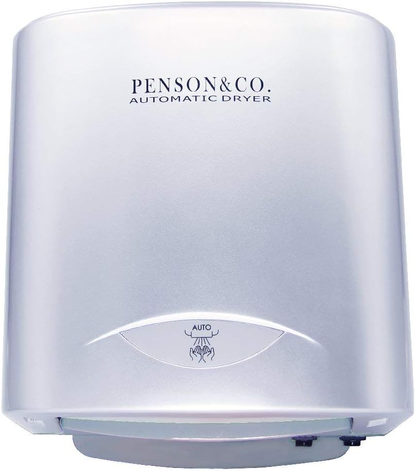 AHD-2001-00 PENSON & CO. Super Quiet Automatic Electric Hand Dryer Commercial High Speed 95m/s, Silver, Instant Heat & Dry, Brushed