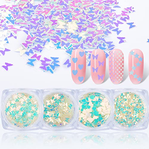 4 Boxes Luminous Nail Art Glitters Glow In The Dark Holographic Nail Sequins Butterfly Star Heart Shape Nail Glitter Nail Sparkle Sequins For Body Face Glitters Acrylic Nail Halloween Nail Decorations #TOP1