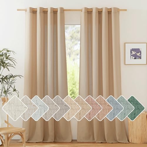 NICETOWN Camel Linen Kitchen Window Curtains Over Sink, Grommet Thick Linen Camel Short Window Treatments Privacy Assured with Light Filtering for Bedroom/Bathroom, W34 x L36, 2 Panels Camel