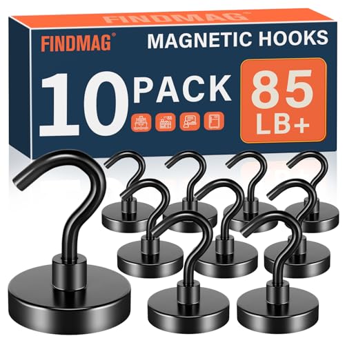 Image of FINDMAG Black Magnetic Hooks for Cruise Cabins, 10 Pack 85 LB+ Magnet Hooks | Heavy Duty Magnet Hooks for Hanging, Fridge, Office, Kitchen, Locker, Tool, Metal Hooks for Cruise Ship Walls