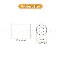Vista 2 de uxcell Tuercas de acoplamiento M10 x 1.5 de paso de 2.362 in de longitud, 2 tuercas de acoplamiento de varilla hexagonal métrica de acero inoxidable