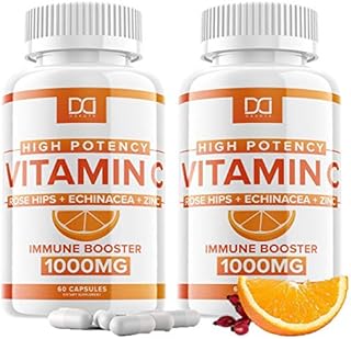 Vitamin C Capsules with Zinc + Rose Hips and Echinacea (120 Count | 1000mg) VIT C Pills Immune Supplement for Adults Kids, Vitimin. C 1000 mg Alt to Gummies, Chewable Tablets, Powder Drop (2 Pack)