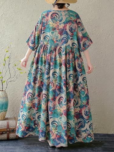 Image of Women's Plus Size Dresses Casual Vintage Printed Summer Baggy Dress