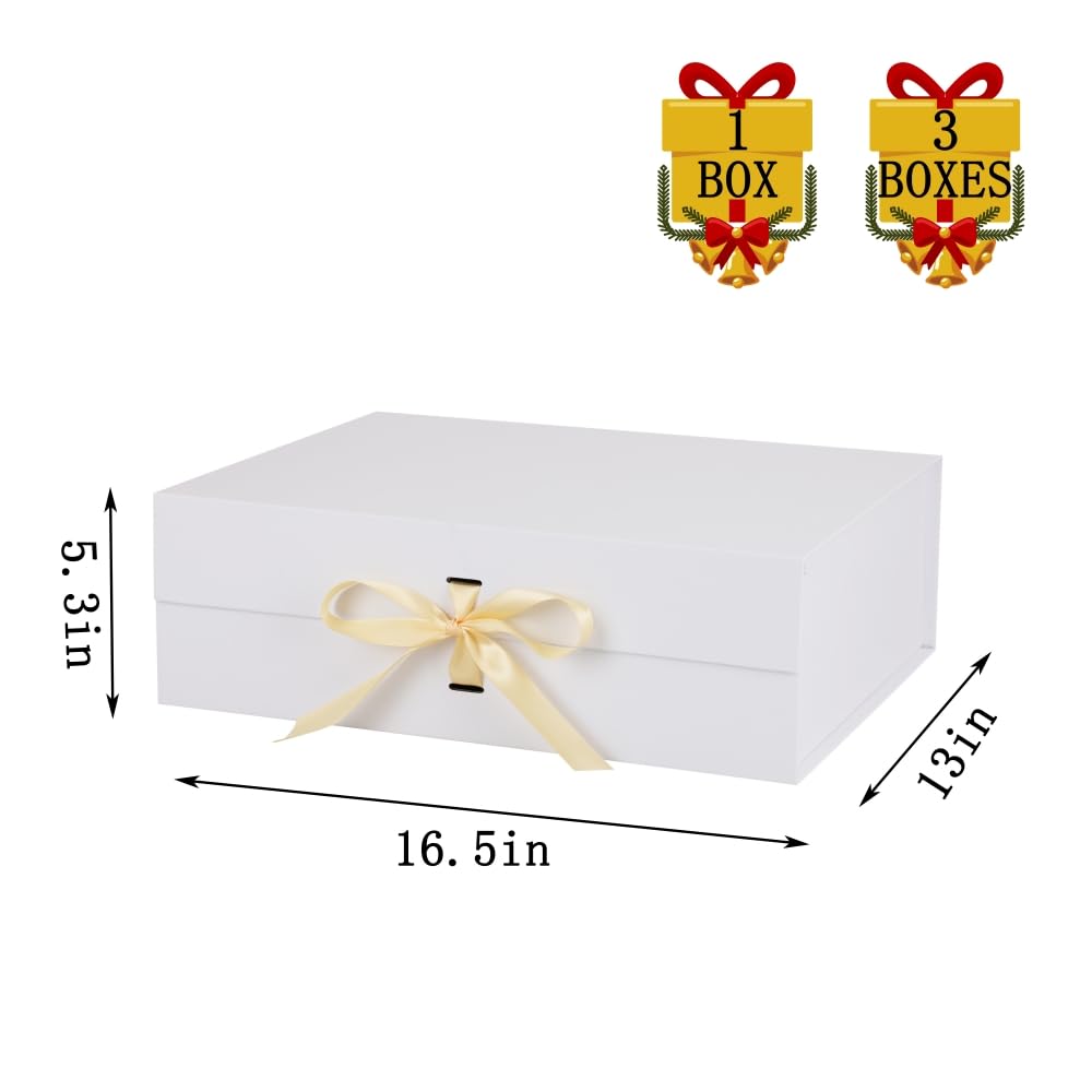 Confezione regalo extra large bianca 41,5 x 33 x 13 cm in scatole regalo extra large con coperchio | Grande scatola magnetica, scatole Jumbo con coperchio per regali, include carta increspata, nastro e biglietti
