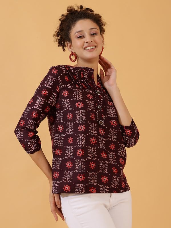 Image of Women's Cotton Printed Kurta Top | 3 /4 Sleeve Straight Kurti Casual Outings