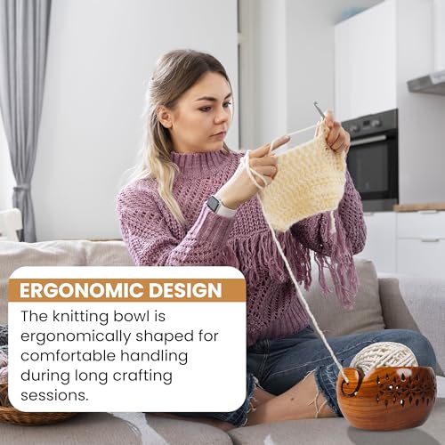 Image of Lumberkart Handmade Wooden Yarn Bowl - Premium Yarn Bowls for Crocheting & Knitting - Handcrafted Wooden Crochet Bowl - Yarn Holder for Tangle-Free Yarn Control (7x4 Inches - Rosewood))