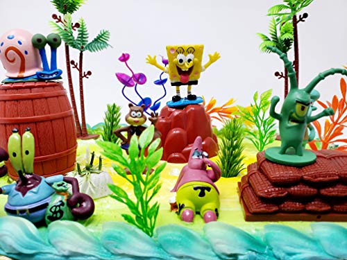 Spongebob Squarepants Under The Sea Deluxe Birthday Cake Topper Set Featuring Random Spongebob Character Figures And Decorative Themed Accessories #TOP1