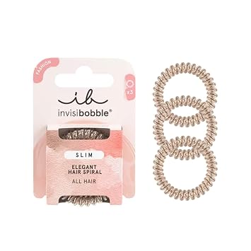 invisibobble SLIM Traceless Spiral Hair Ties - Bronze Me Pretty - Strong Elastic Grip Coil Hair Accessories for Women - No Kink Non Soaking - Gentle for Girls Teens and Thick Hair, 3 Count Pack of 1