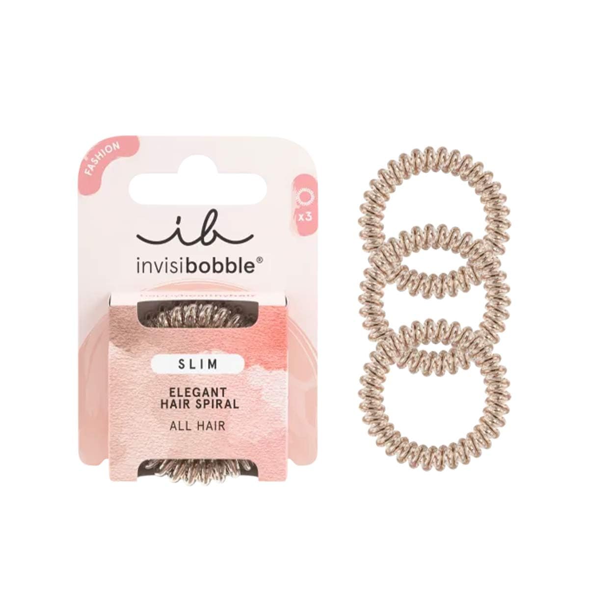 invisibobble SLIM Traceless Spiral Hair Ties - Bronze Me Pretty - Strong Elastic Grip Coil Hair Accessories for Women - No Kink Non Soaking - Gentle for Girls Teens and Thick Hair, 3 Count (Pack of 1)