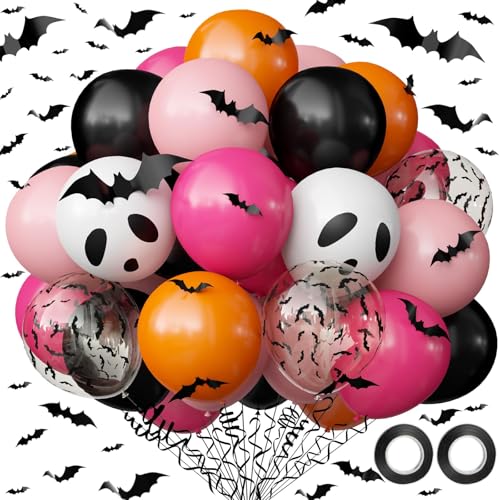Oumuamua BAL010 Halloween Party Decorations Balloons Set, 62Pcs Black Pink Rose Orange Balloons Ghost Bat Print Balloons cover