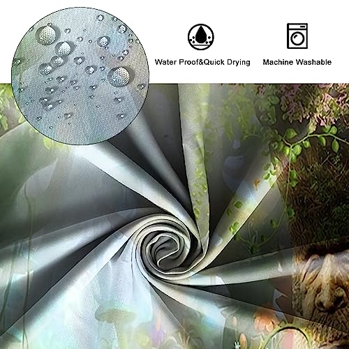 SDOTPMT 150x180cm Fairytale Mushroom Shower Curtain Magic Fantasy Forest Jungle Tree Bath Curtain Green Lawn Plant Leaf Floral Bathtub Curtain for Bathroom Decor Fabric Polyester with Hooks - Image 4
