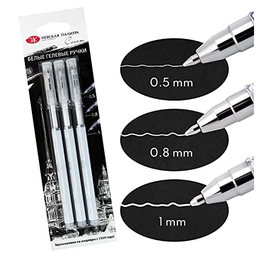 Sonnet set de 3 bolígrafos de gel blanco | Bolis blancos con diversos tamaños de punta - Fina (0,5mm), Media (0,8mm) y Gruesa (1,0mm) | Fabricados por Nevskaya Palitra