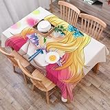 DALEXHM Tischdecke Abwaschbar Rechteckig 137x183 cm Tischtuch Tafeldecke Kratzfest aus Polyester Leicht zu pflegen für Küche,Party,Anime, süßes Manga-Mädchen bläst Seifenblasen in japanischer Kunstmalerei