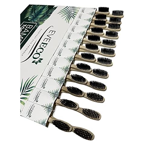 EveEco 24 Count I Bamboo Toothbrush I Soft Bristles Best for Sensitive Gums I Charcoal I Vegan I Natural Wood I BPA Fee I Recyclable I Compostable I Biodegradable | Environmentally Friendly Cover